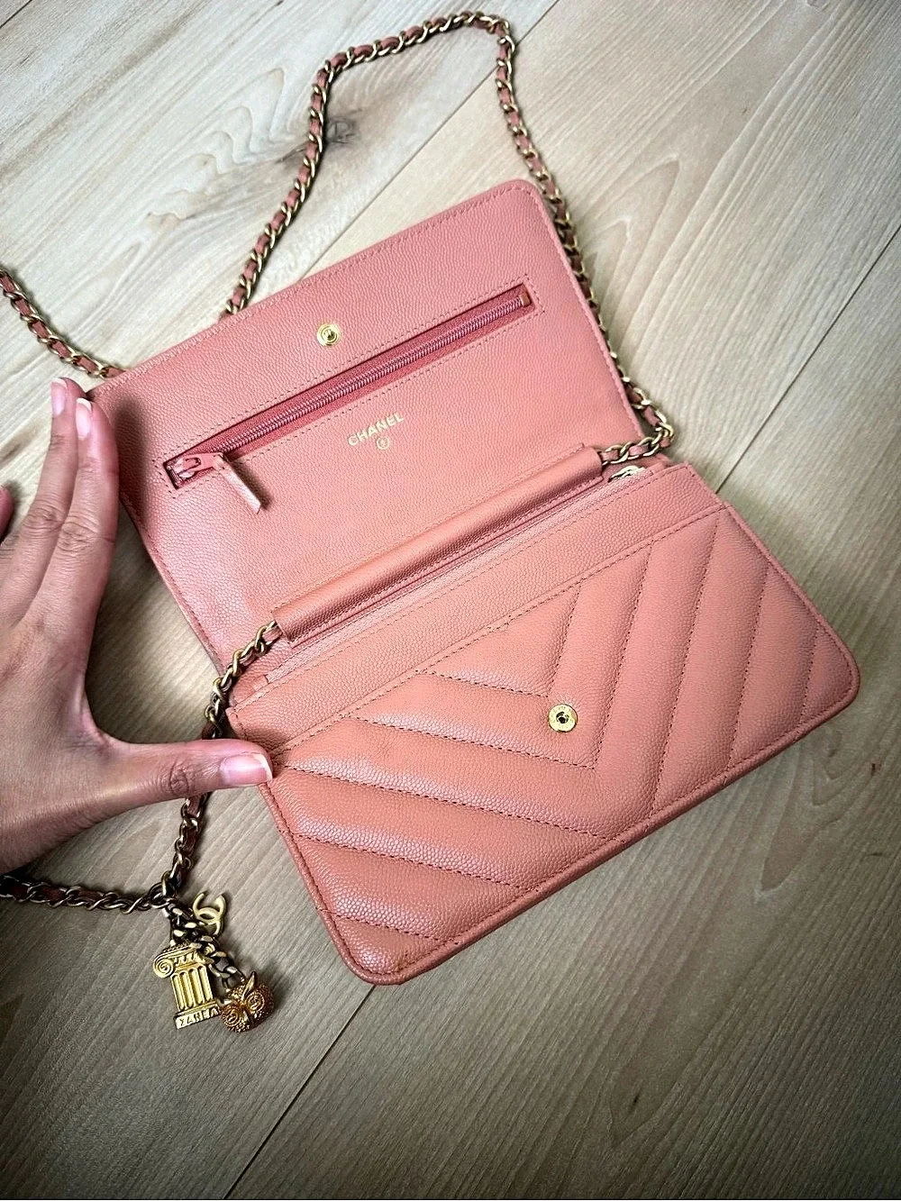 Chanel Ancient Greek Charm Wallet on Chain Chevron Caviar